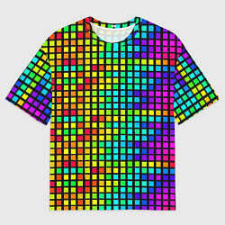 Футболка оверсайз мужская Разноцветные квадраты на чёрном фоне, цвет: 3D-принт