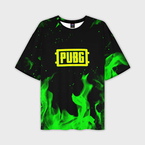Мужская футболка оверсайз PUBG кислотное лого огненный стиль / 3D-принт – фото 1