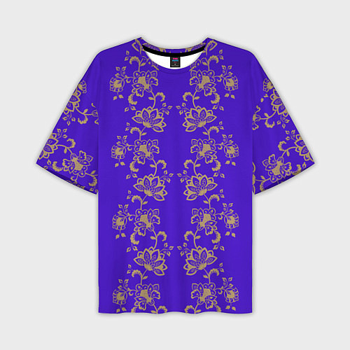 Мужская футболка оверсайз Контурные цветы на фиолетовом фоне / 3D-принт – фото 1