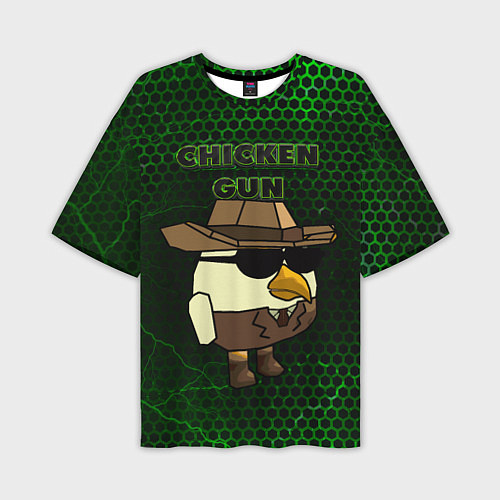 Мужская футболка оверсайз Chicken gun green / 3D-принт – фото 1