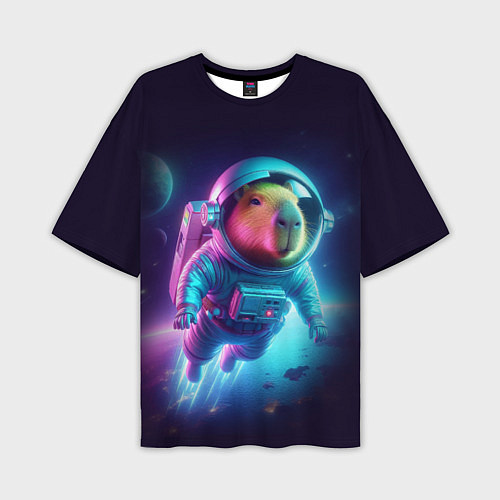 Мужская футболка оверсайз Полёт капибары в космосе - неон / 3D-принт – фото 1