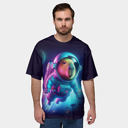 Футболка оверсайз мужская Полёт капибары в космосе - неон, цвет: 3D-принт — фото 2