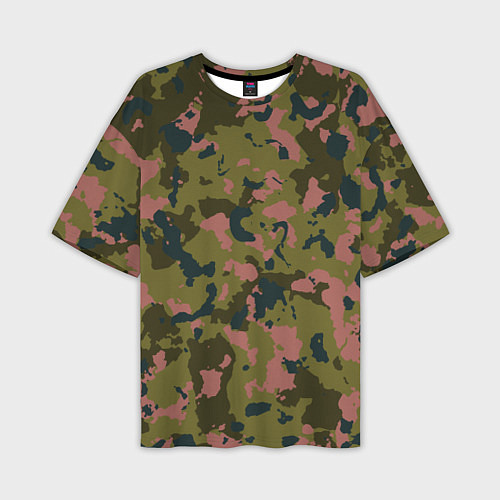 Мужская футболка оверсайз Камуфляжный паттерн зеленый с розовыми пятнами / 3D-принт – фото 1