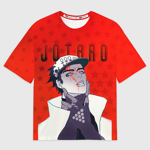Мужская футболка оверсайз Джотаро Куджо на фоне звездочек из ДжоДжо / 3D-принт – фото 1