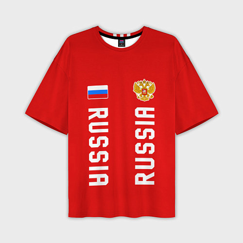 Мужская футболка оверсайз Россия три полоски на красном фоне / 3D-принт – фото 1