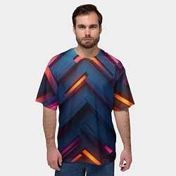 Футболка оверсайз мужская Неоновый узор стальные раскалённые пластины, цвет: 3D-принт — фото 2