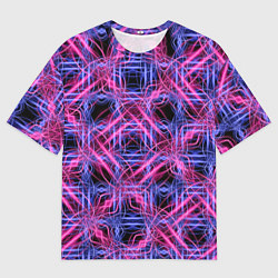 Мужская футболка оверсайз Розово-фиолетовые светящиеся переплетения