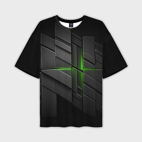 Мужская футболка оверсайз Футуристическая абстракция с зеленым неоновым свет / 3D-принт – фото 1