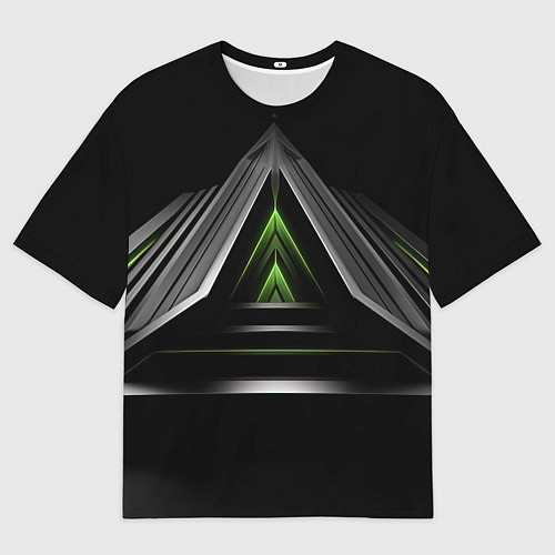 Мужская футболка оверсайз Black green abstract nvidia style / 3D-принт – фото 1