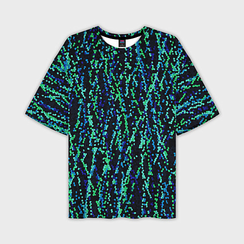 Мужская футболка оверсайз Тёмный сине-зелёный паттерн мелкая мозаика / 3D-принт – фото 1