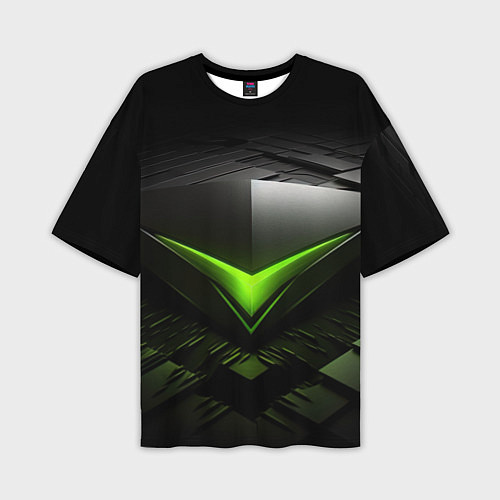 Мужская футболка оверсайз Зеленая яркая плашка на черном абстракция / 3D-принт – фото 1