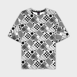 Мужская футболка оверсайз Современный черно белый геометрический узор