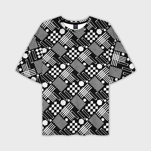 Мужская футболка оверсайз Черно белый узор из геометрических фигур / 3D-принт – фото 1