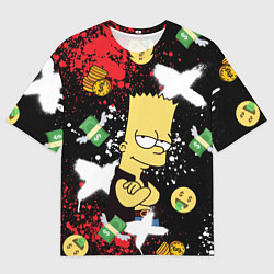 Футболка оверсайз мужская Барт Симпсон на фоне баксов, цвет: 3D-принт
