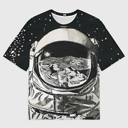 Футболка оверсайз мужская Космонавт в черно-белом мире, цвет: 3D-принт