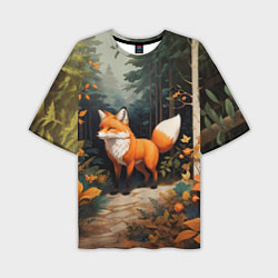 Мужская футболка оверсайз Лисёнок на лесной прогулке
