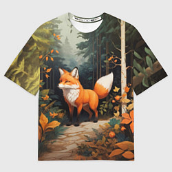 Футболка оверсайз мужская Лисёнок на лесной прогулке, цвет: 3D-принт