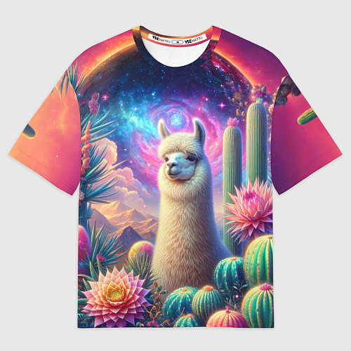Мужская футболка оверсайз Альпака в кактусах и портал / 3D-принт – фото 1