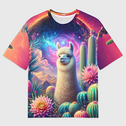 Мужская футболка оверсайз Альпака в кактусах и портал