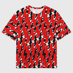 Футболка оверсайз мужская Техно узор красный, цвет: 3D-принт