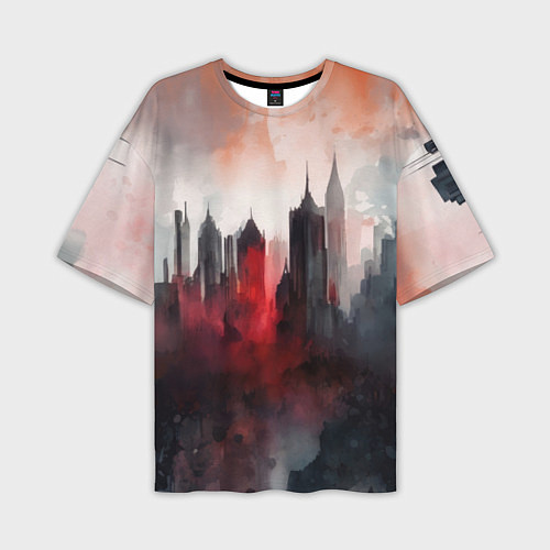 Мужская футболка оверсайз Акварельные небоскребы / 3D-принт – фото 1