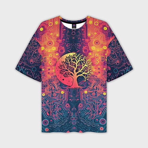 Мужская футболка оверсайз Логотип кибернетического дерева / 3D-принт – фото 1