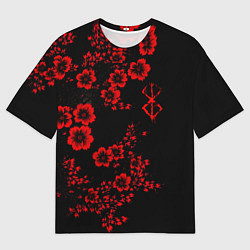 Мужская футболка оверсайз Клеймо жертвы из аниме Берсерк - красные цветы