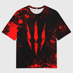 Мужская футболка оверсайз The witcher - Краскый логотип и брызги