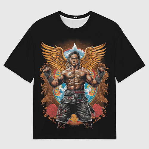Мужская футболка оверсайз Муай-Тай боец с золотыми крыльями / 3D-принт – фото 1