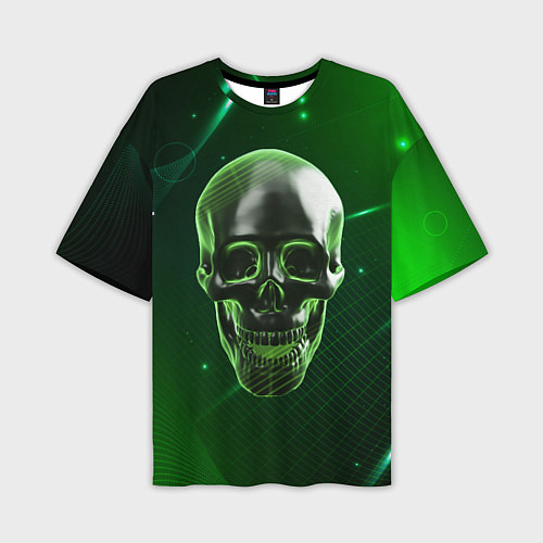Мужская футболка оверсайз Череп на зеленом фоне / 3D-принт – фото 1