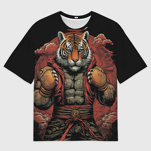 Мужская футболка оверсайз Тигр в стойке тайский бокс / 3D-принт – фото 1