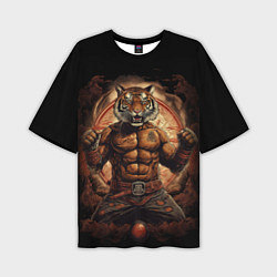 Мужская футболка оверсайз Муай - Тай боевой тигр в перчатках