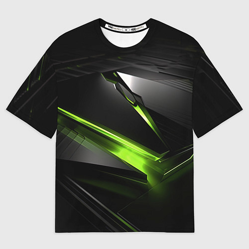 Мужская футболка оверсайз Зеленая абстрактная конструкция в стиле nvidia / 3D-принт – фото 1