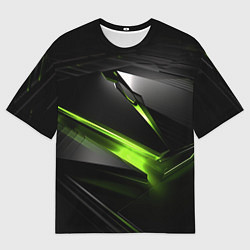 Футболка оверсайз мужская Зеленая абстрактная конструкция в стиле nvidia, цвет: 3D-принт