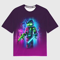 Футболка оверсайз мужская Cyberpunk and Minecraft - collaboration ai art, цвет: 3D-принт