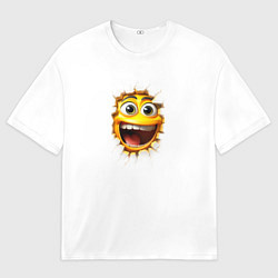 Футболка оверсайз мужская Желтый смайлик в разбитой стене из дырки, цвет: 3D-принт