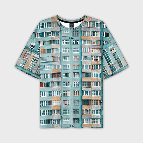 Мужская футболка оверсайз Хрущёвка в голубых тонах / 3D-принт – фото 1
