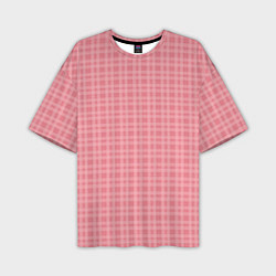 Мужская футболка оверсайз Лососево-розовый клетчатый