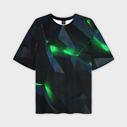 Мужская футболка оверсайз Объемная геометрическая зеленая неоновая абстракци