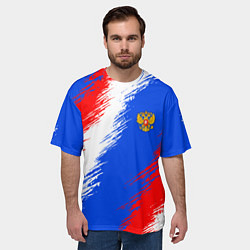Футболка оверсайз мужская Триколор штрихи с гербор РФ, цвет: 3D-принт — фото 2