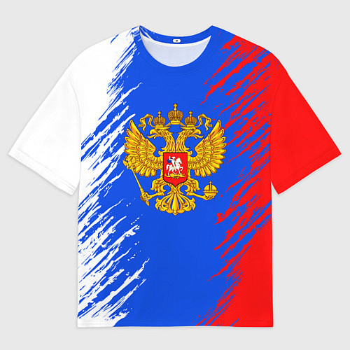Мужская футболка оверсайз Триколор штрихи с гербор / 3D-принт – фото 1
