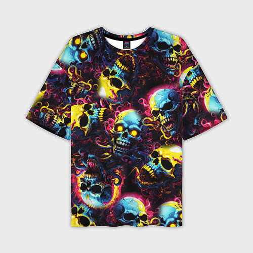 Мужская футболка оверсайз Разноцветные черепушки с щупальцами / 3D-принт – фото 1