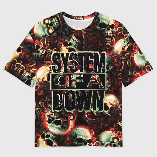 Мужская футболка оверсайз System of a Down на фоне черепов / 3D-принт – фото 1