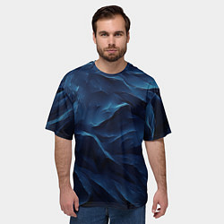Футболка оверсайз мужская Синие глубокие абстрактные волны, цвет: 3D-принт — фото 2