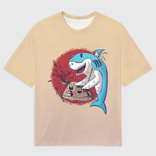 Мужская футболка оверсайз Sushi shark / 3D-принт – фото 1