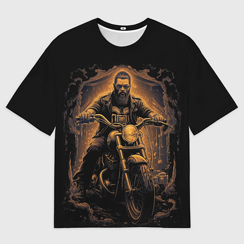 Мужская футболка оверсайз Брутальный мотоциклист / 3D-принт – фото 1