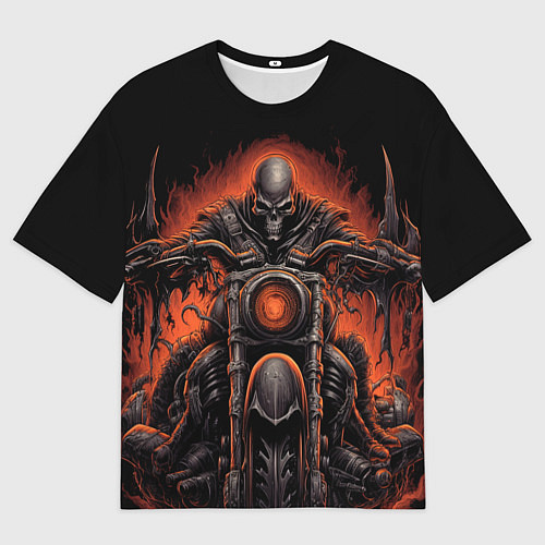 Мужская футболка оверсайз Скелет из ада едет на старом мотоцикле / 3D-принт – фото 1