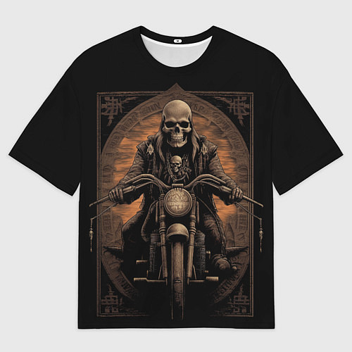 Мужская футболка оверсайз Старый скелет едет на старом мотоцикле / 3D-принт – фото 1