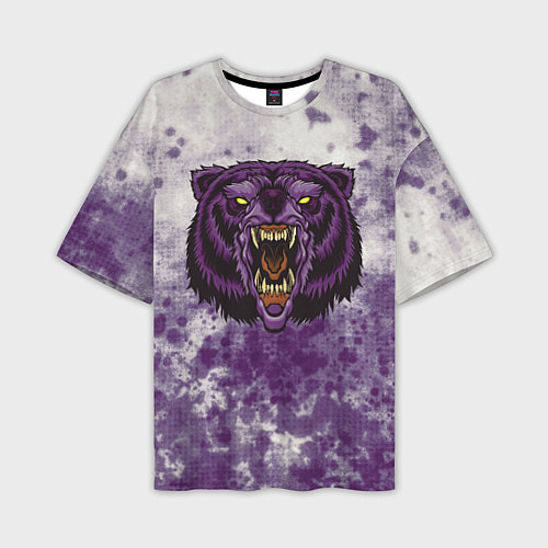 Мужская футболка оверсайз Фиолетовый медведь голова / 3D-принт – фото 1