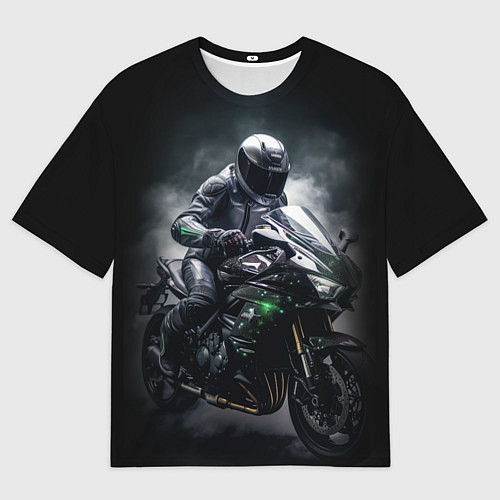 Мужская футболка оверсайз Мотоциклист и дым / 3D-принт – фото 1